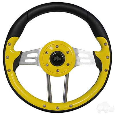RHOX Steering Wheel, Aviator 4 Yellow Grip/Brushed Aluminum Spokes, 13" Diameter
